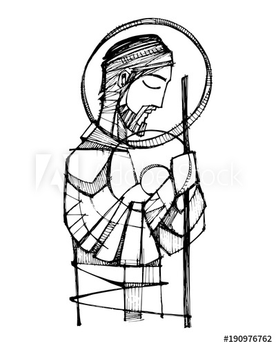 400x500 Saint Joseph And Baby Jesus Ink Illustration