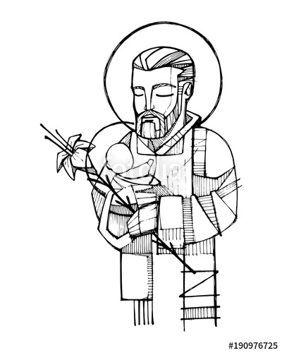 400x500 Saint Joseph And Baby Jesus Ink Illustration Stock Image