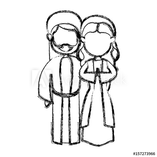 500x500 Christmas Virgin Mary And Saint Joseph Sketch Vector Illustration