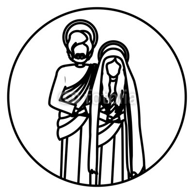 400x400 Circular Shape With Contour Virgin Mary And Saint Joseph Vector