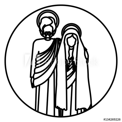 500x500 Circular Shape With Silhouette Virgin Mary And Saint Joseph