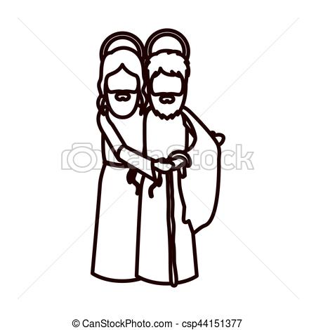 450x470 Monochrome Contour With Saint Joseph And Jesus Embraced Vectors