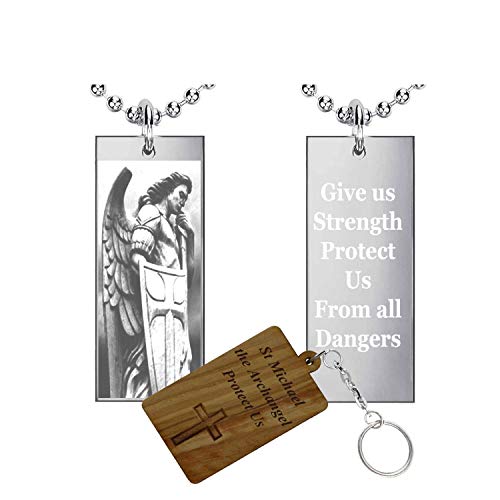 500x500 Engravable Gifts St Michael Rectangle Medal The Archangel Pendant