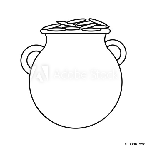 500x500 St Patrick Day Pot Coins Outline Vector Illustration