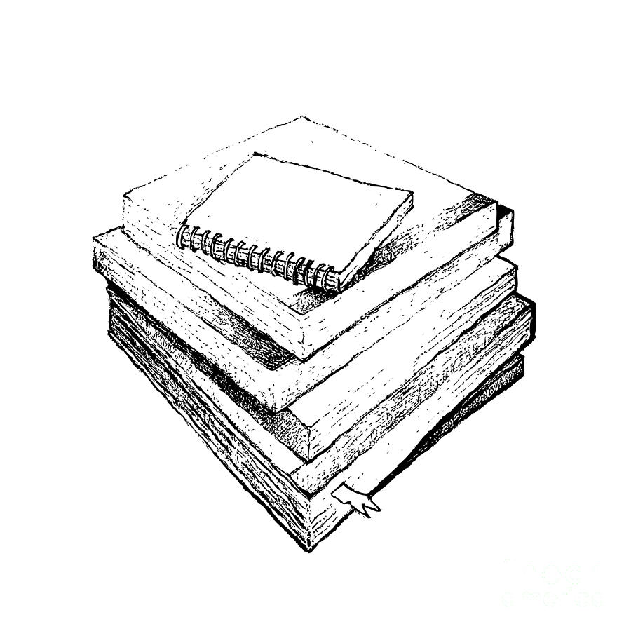 900x900 Hand Drawn Stack Of Books On White Background Drawing