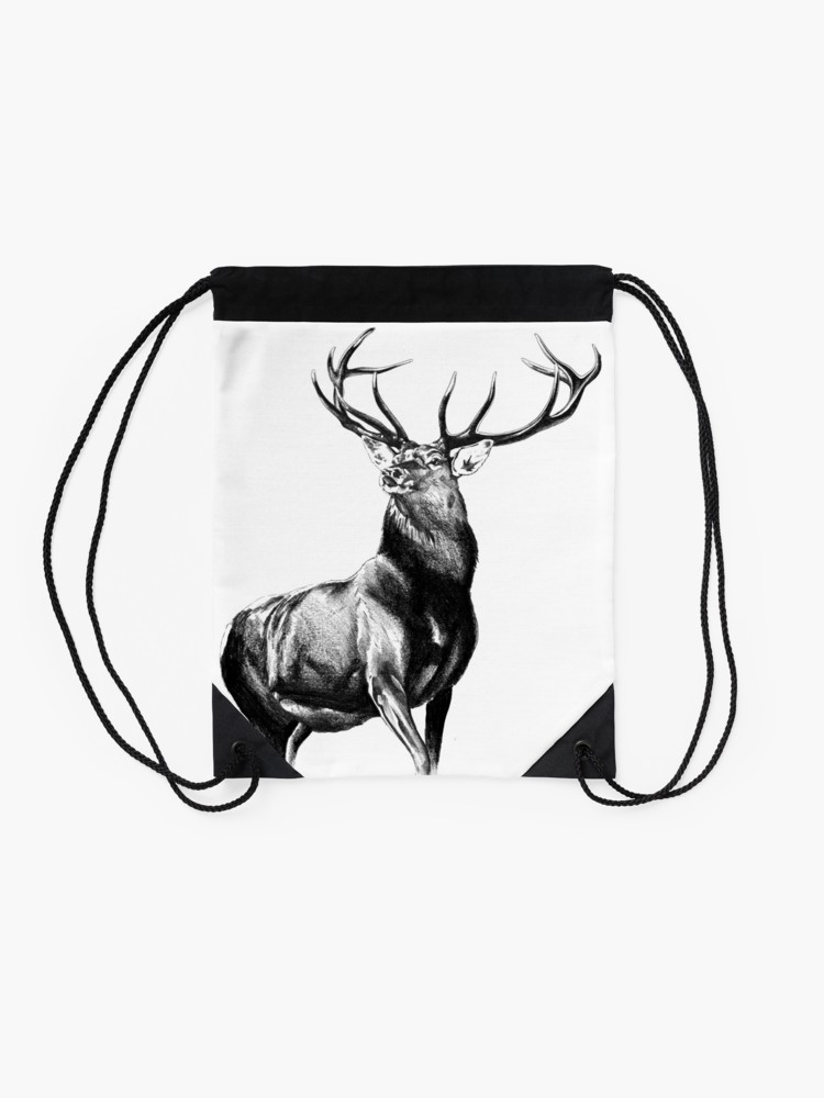 750x1000 Antique Stag Art Drawing Handmade Nature Drawstring Bag