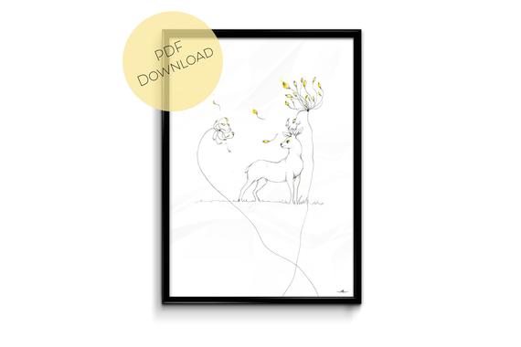 570x380 Stag Art Print Animal Art Illustration Minimal Art Etsy