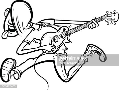 477x359 whiteboard drawing cartoon jumping guitarist on stage premium
