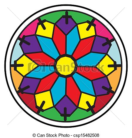 450x470 Stained Glass Rosette, Circular Decorative Modern Pattern Stock
