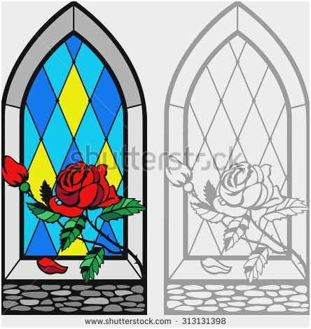 444x470 Stained Glass Window Drawings Good Frame Window Red Rose