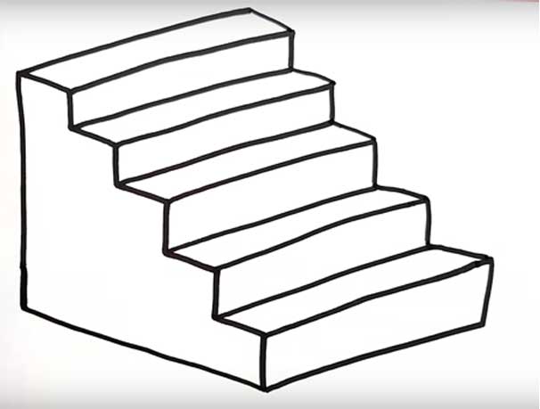 606x459 How To Draw Stairs Front View And The Side, Going Down