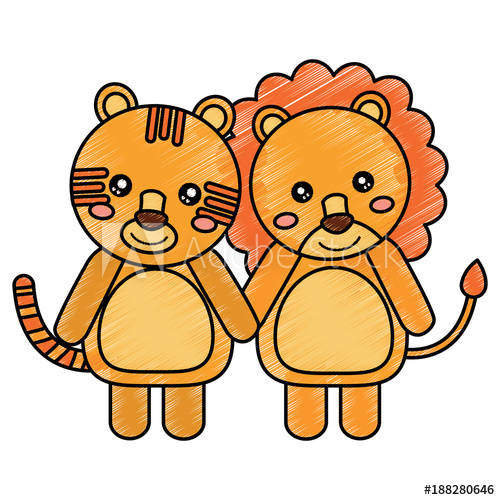 500x500 Cute Animals Lion And Tiger Babies Vector Illustration Drawing