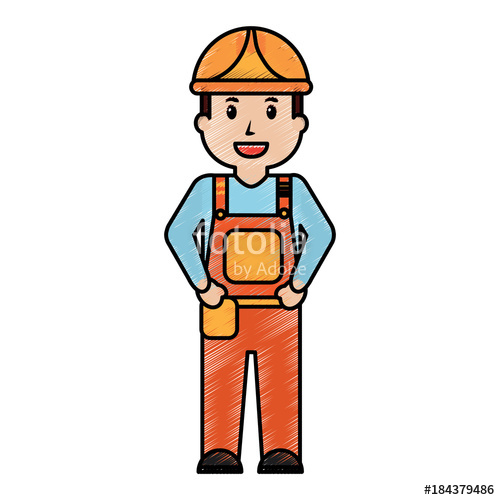 500x500 Worker Man Construction Standing Character Professional Vector
