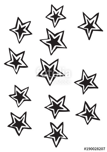 353x500 Solid Five Point Stars With Detached Outline Vector Drawing
