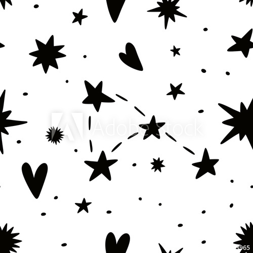 500x500 Black Stars And Constellation Seamless Vector Hand Drawing Pattern
