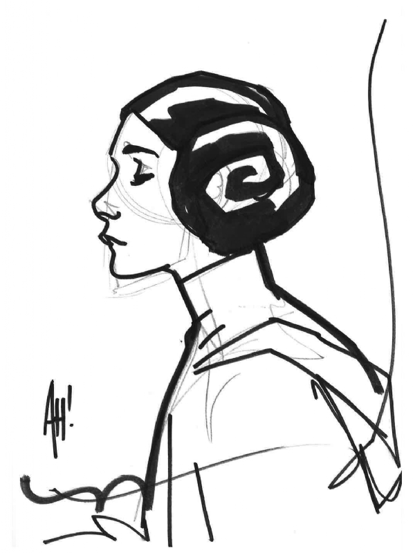 597x800 adam hughes star wars head sketch leia, in t tad's pro head
