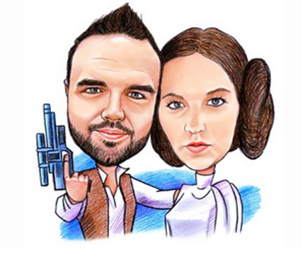 424x374 Draw A Funny Star Wars Couple Caricature From Photo In Colored