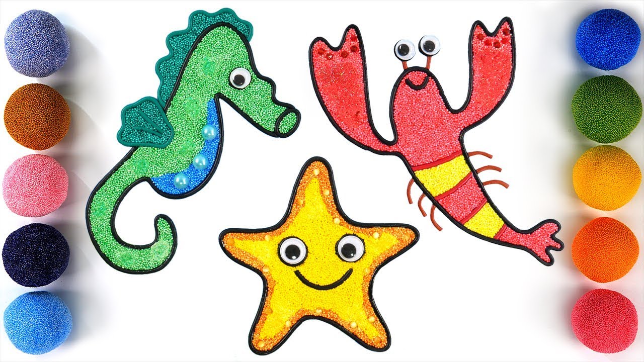 1280x720 Sea Horse, Starfish, Lobster Coloring And Drawing Learn Colors