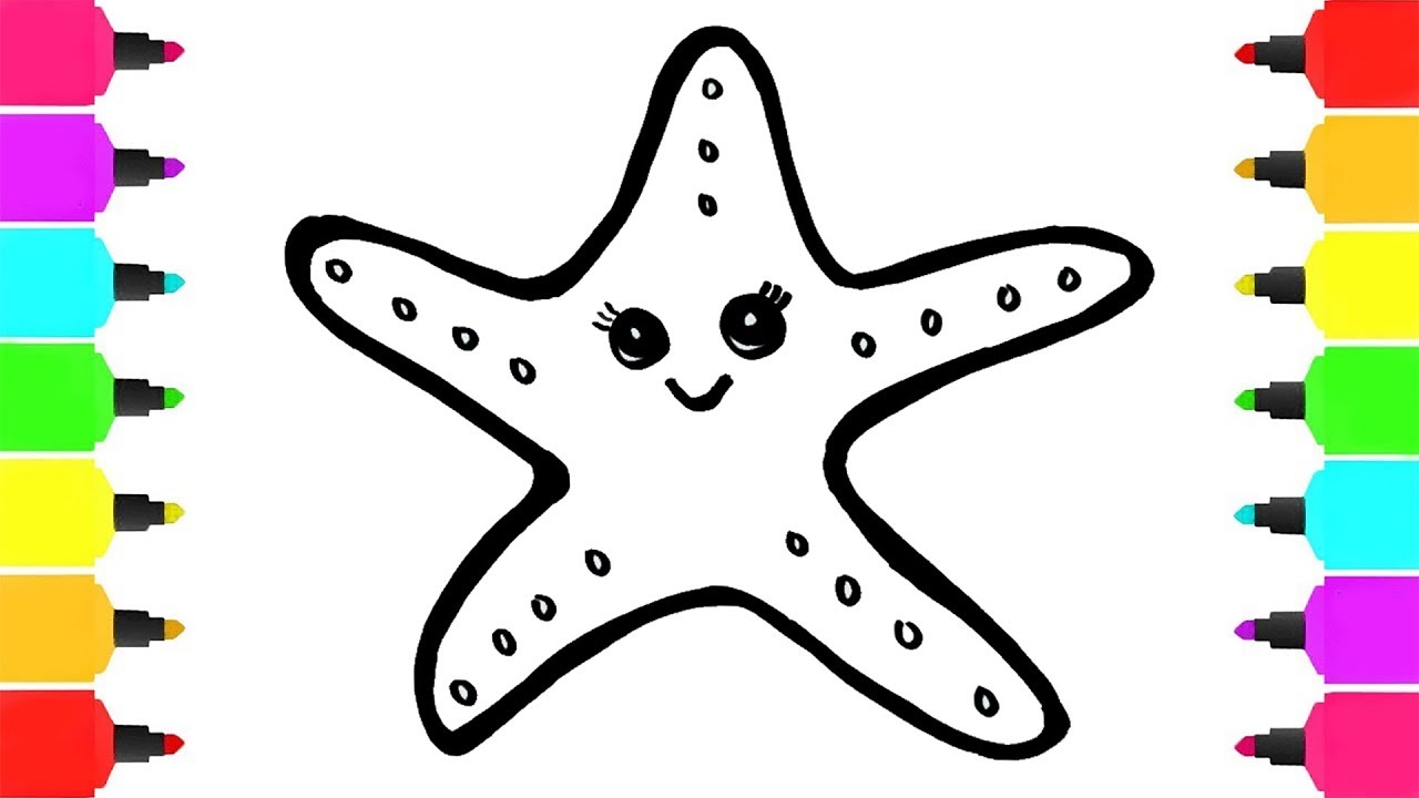 1280x720 Very Cute Starfish Drawing And Coloring Learn Colors For Kids