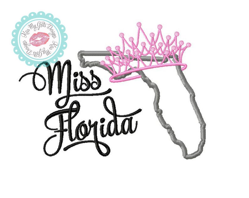 794x631 Miss Florida State Outline With Crown Machine Embroidery Etsy
