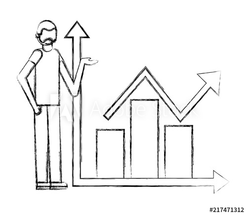 500x434 Man Showing Statistics Bar Growth Arrow Business Vector