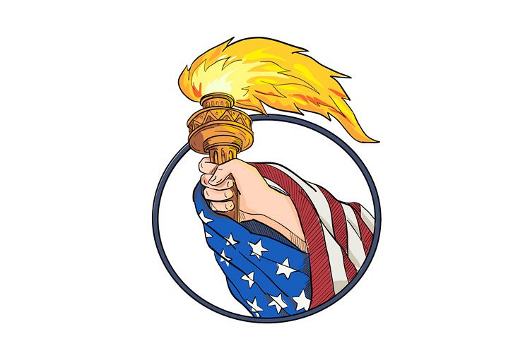 750x500 Hand Holding Statue Of Liberty Torch Drawing Black And White