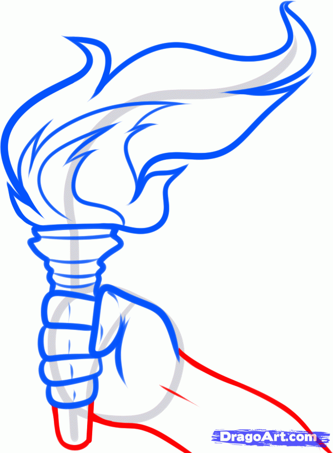 661x898 how to draw a torch, liberty torch, step