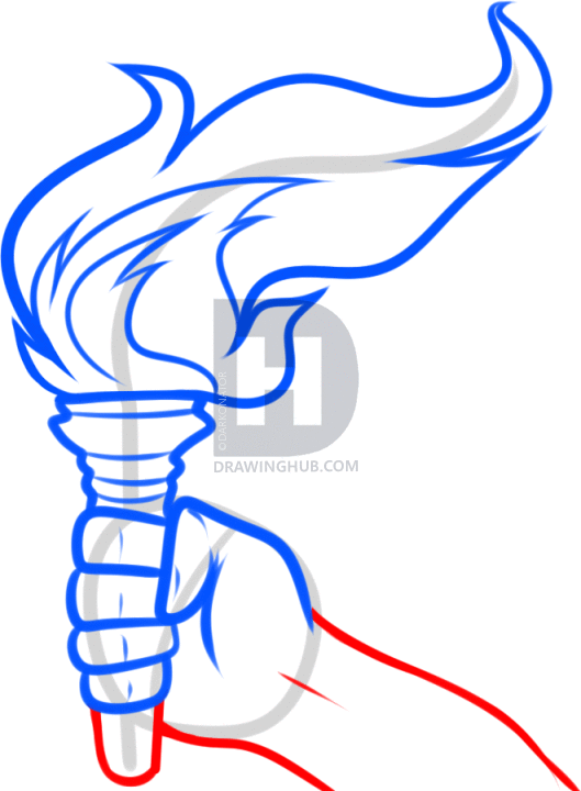 529x720 how to draw a torch, liberty torch, step
