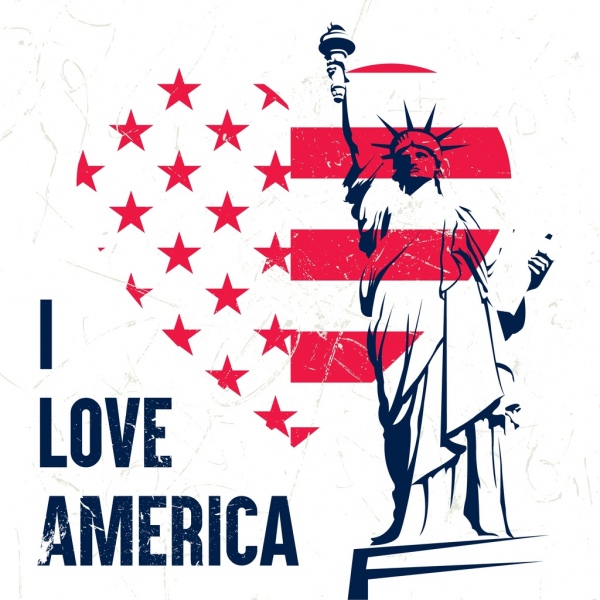 600x600 America Banner Heart Flag Elements Liberty Statue Decor Free