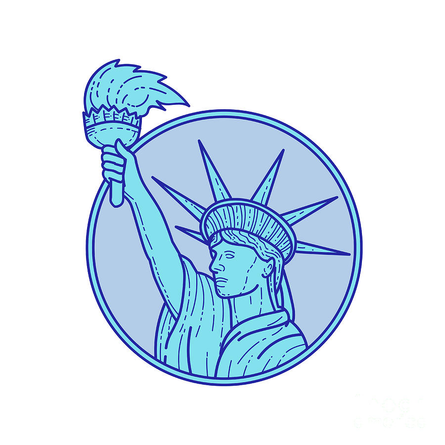 900x900 Statue Of Liberty Flaming Torch Circle Mono Line Digital Art
