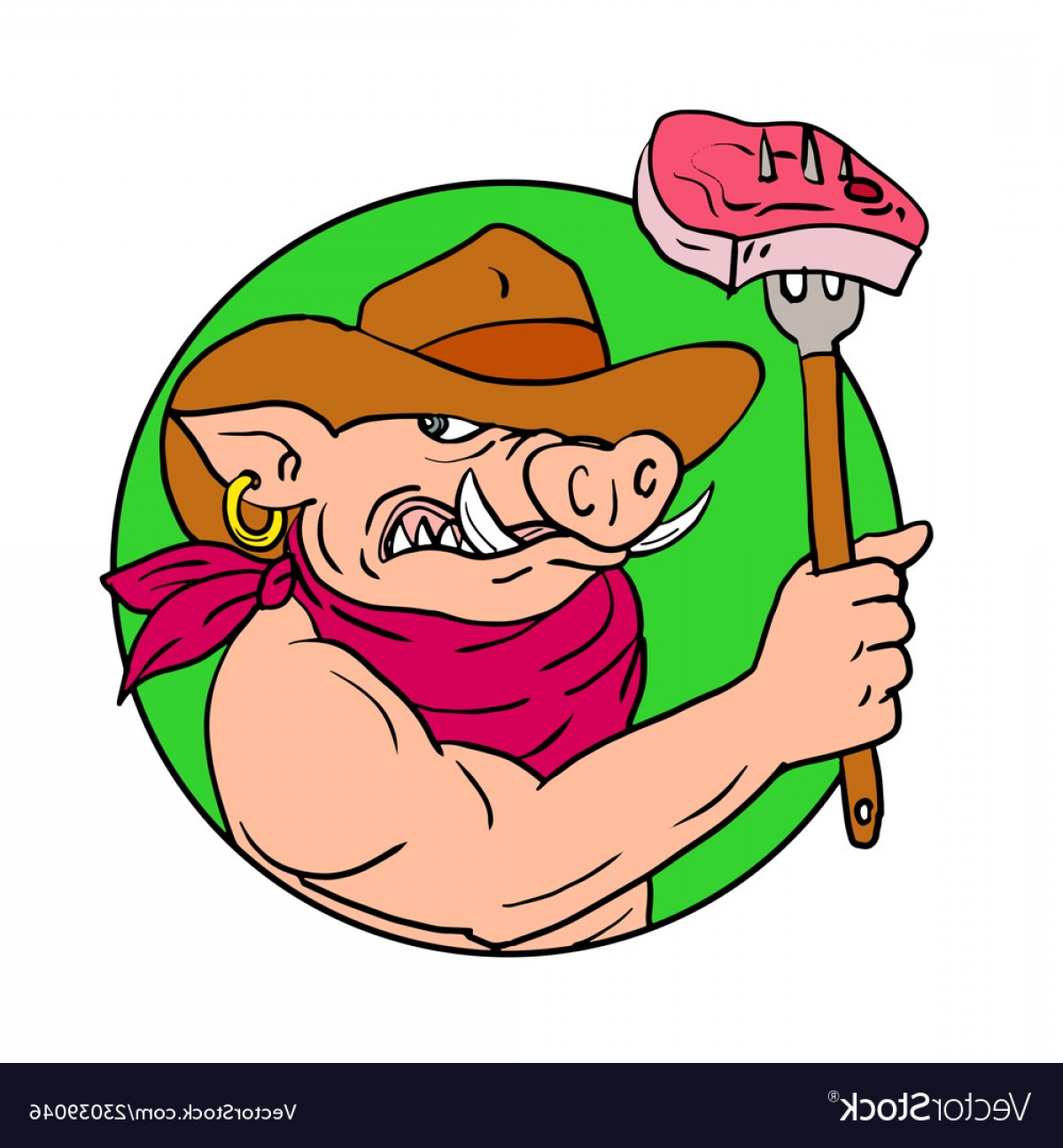 1200x1296 Cowboy Hog Holding Barbecue Steak Drawing Color Vector Catchsplace