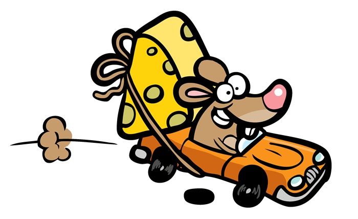 700x428 funny mouse driving car, steal cheese illustration