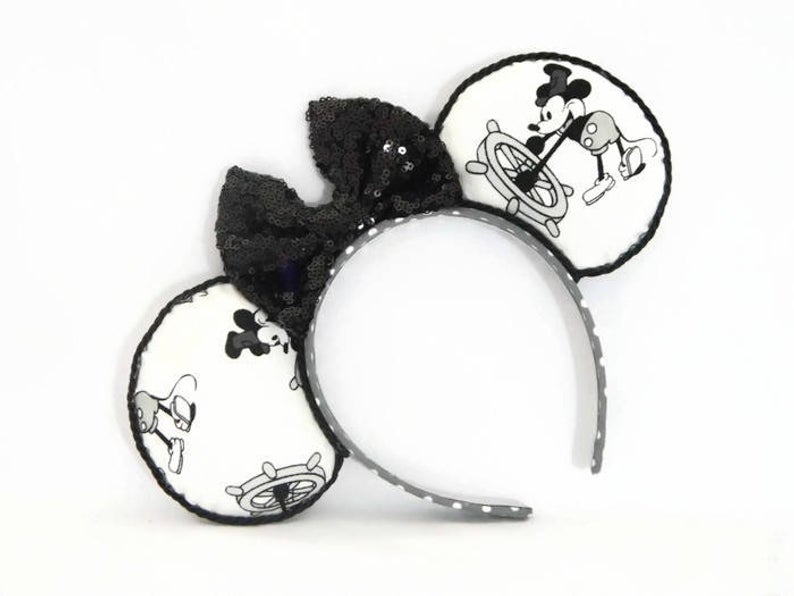 794x596 Mickey Minnie Mouse Ears Headband Black White Gray Fabric W Etsy