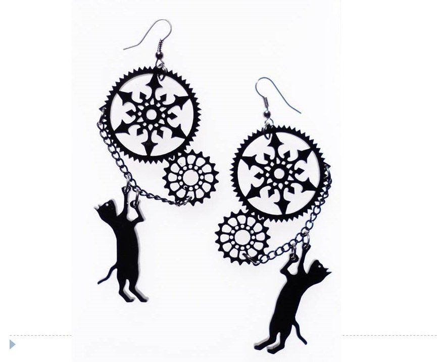 865x717 Steampunk Cat Earrings Etsy
