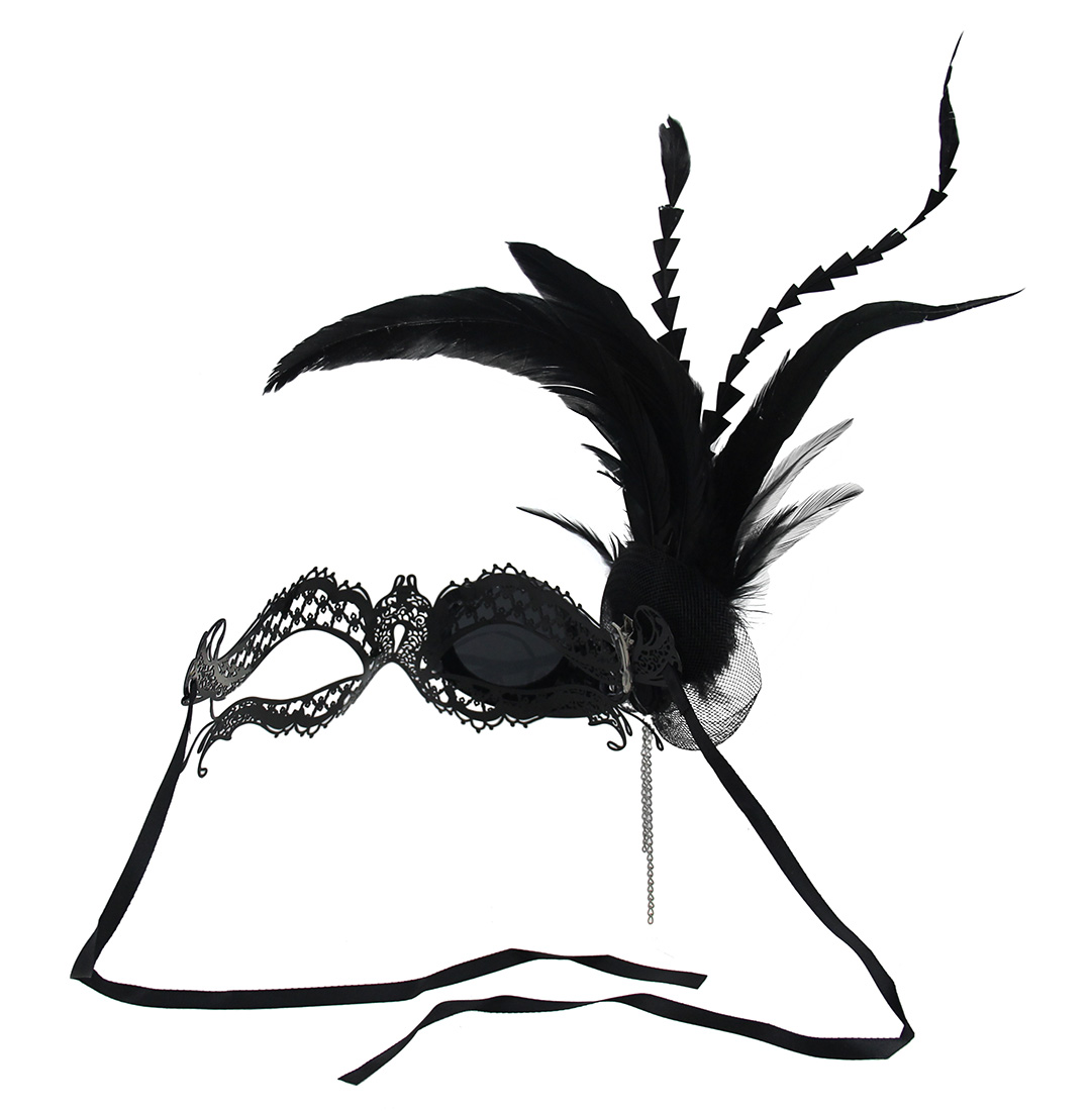 1081x1100 Zeckos Steampunk Masquerade Metal Lace Monocle Eye Feather Mask W