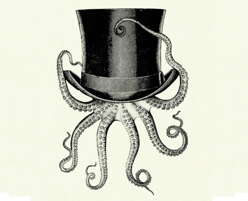 794x645 Octopus Art Print Kraken Wearing A Top Hat Victorian Steampunk Etsy