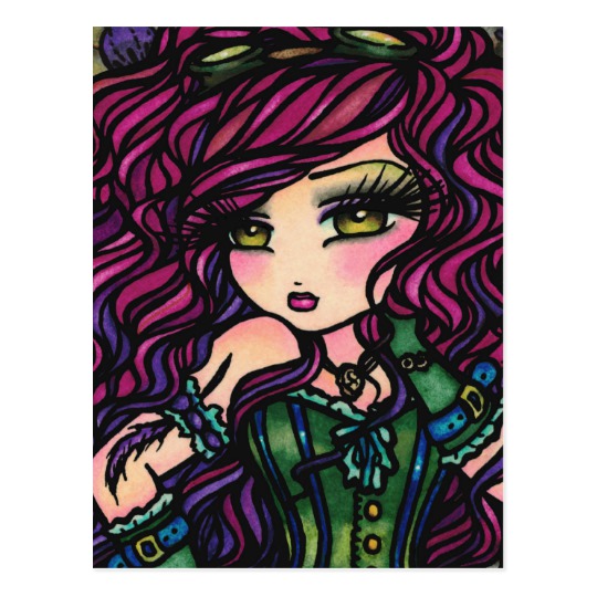 540x540 Steampunk Hot Air Balloon Girl Fantasy Art Postcard