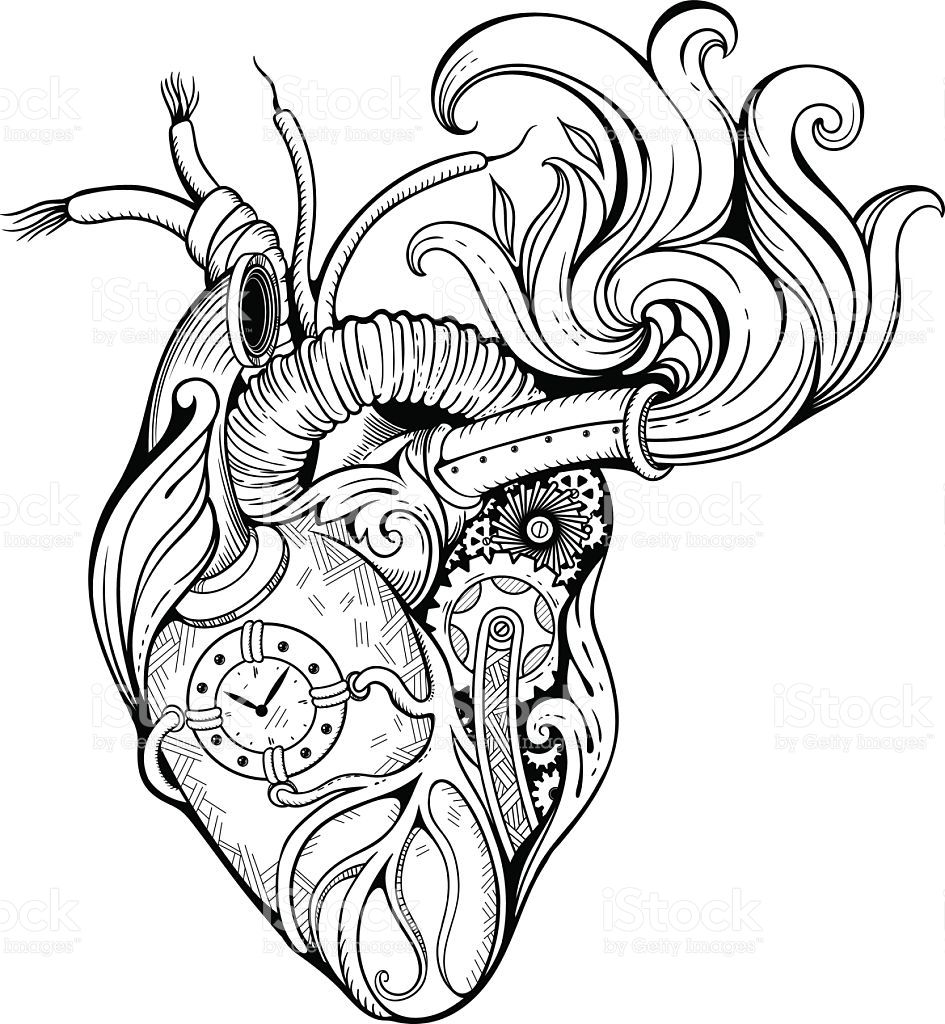 945x1024 Image Of Heart In Steampunk Style Black And White Kartinki