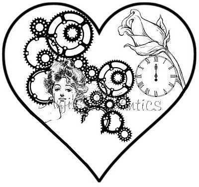 400x376 Steampunk Heart Digital Stamp Printables, Templates And Patterns