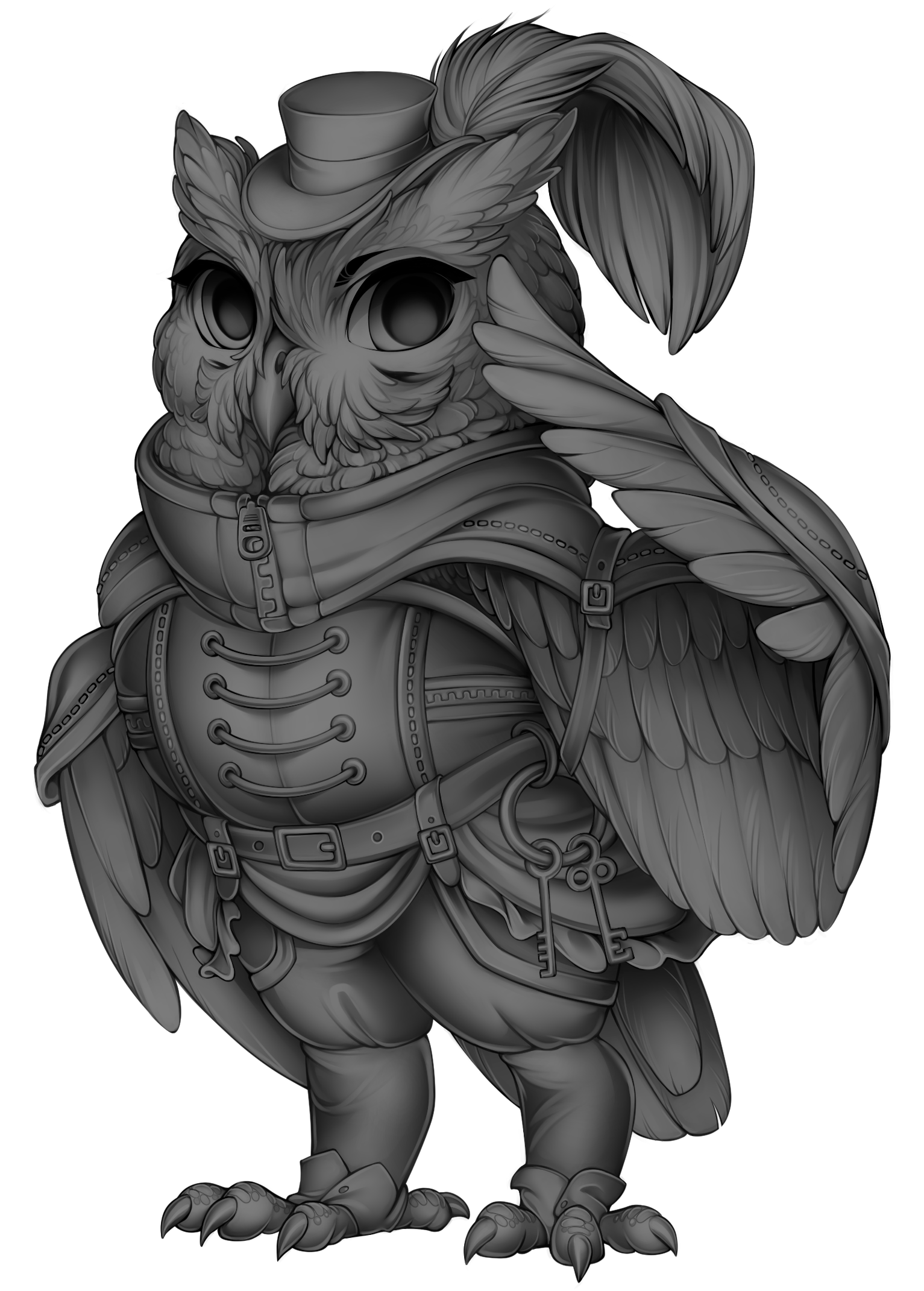 1533x2141 Furvilla Grayscale Steampunk Owl Base