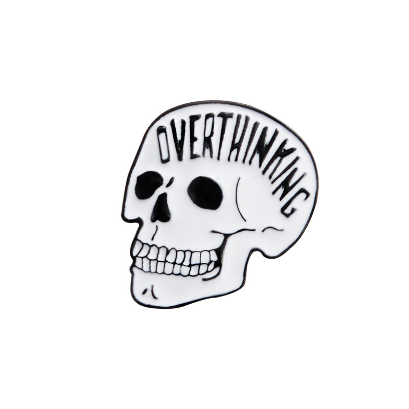 800x800 Punk Rock Steampunk Overthinking Skull Cute Brooch Enamel Pin
