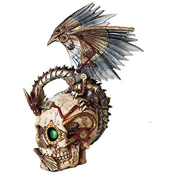 350x350 Inch Steampunk Skull With Mechanical Dragon Statue