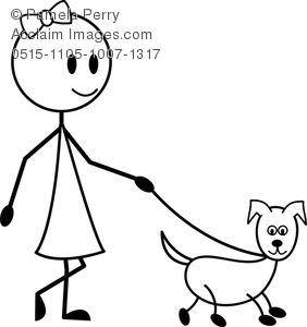 282x300 Clip Art Image Of A Stick Figure Girl Walking Her Dog Drawing