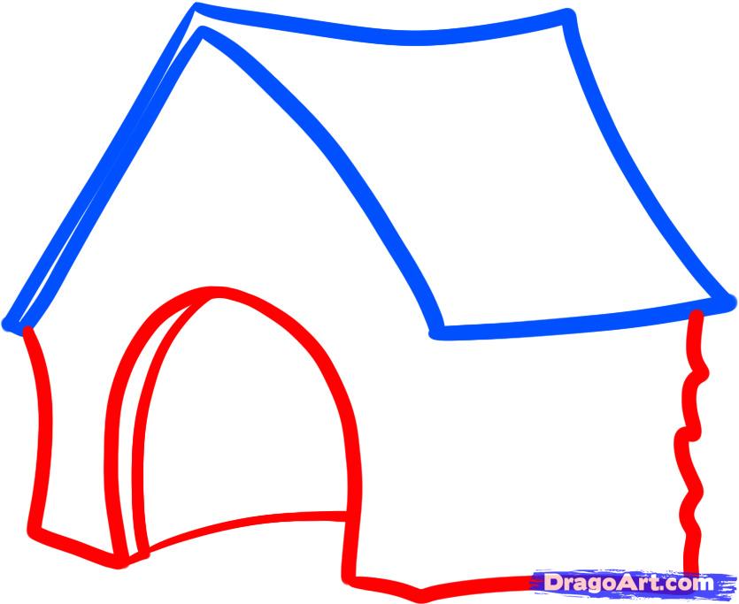 835x683 How To Draw A Dog House, Step