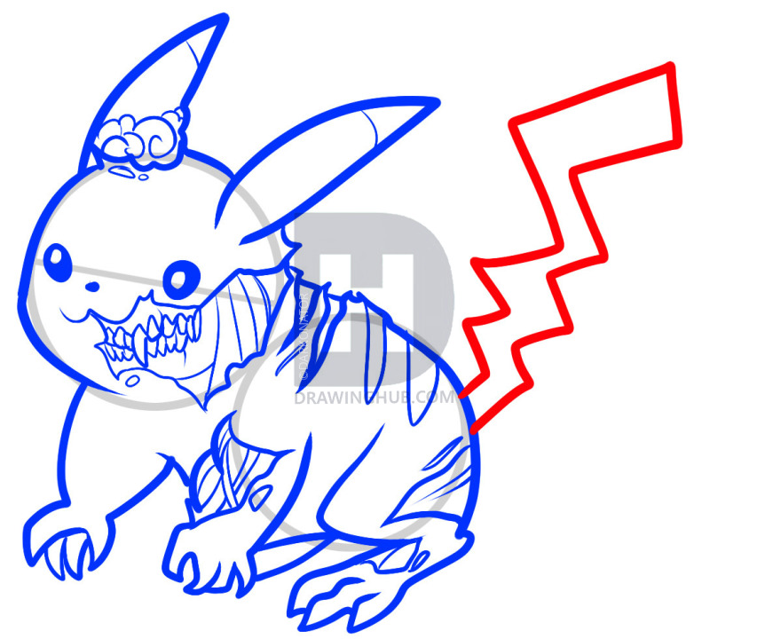 853x720 How To Draw Zombie Pikachu, Zombie Pikachu, Step