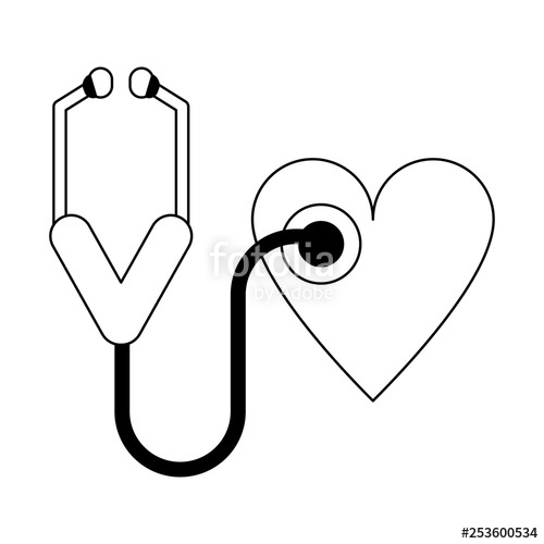 500x500 Stethoscope And Heart Medical Symbol In Black And White Stock