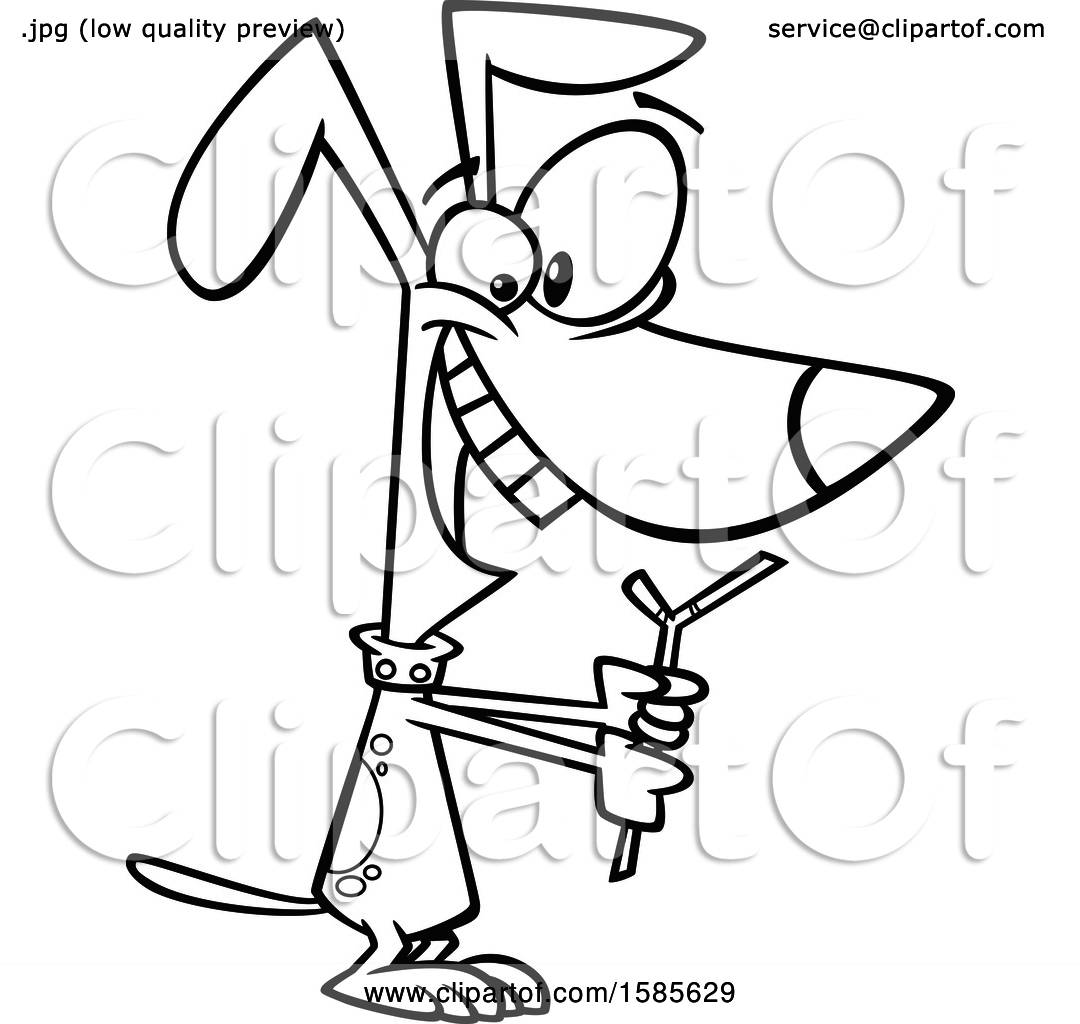 1080x1024 Clipart Of A Cartoon Line Art Dog Playing With A Stick