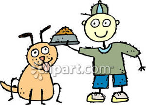300x216 A Stick Drawing Of A Boy Feeding A Dog Royalty Free Clipart Picture