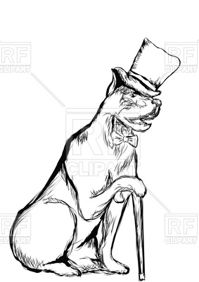 283x400 Gentleman Dog With Top Hat And Walking Stick Vector Image