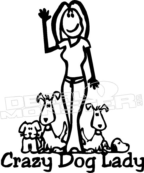 484x580 Stick Figure Crazy Dog Lady Decal Sticker